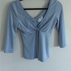 Mode Mischief Light Blue V-Neck Wrap Long Sleeve Top